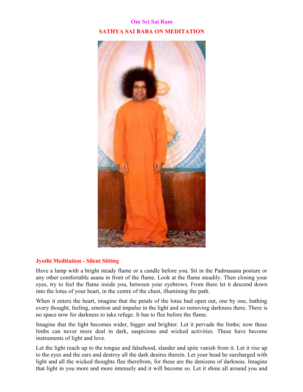 Sathya Sai Baba on Meditation