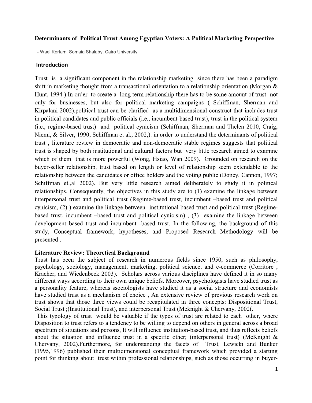 Determinants of Political Trust Among Egyptian Voters: a Political Marketing Perspective