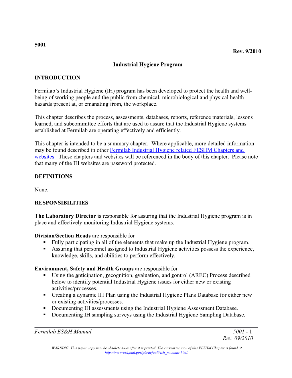 Industrial Hygiene Program