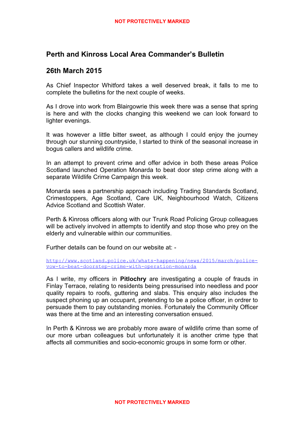 Perth and Kinross Local Area Commander S Bulletin