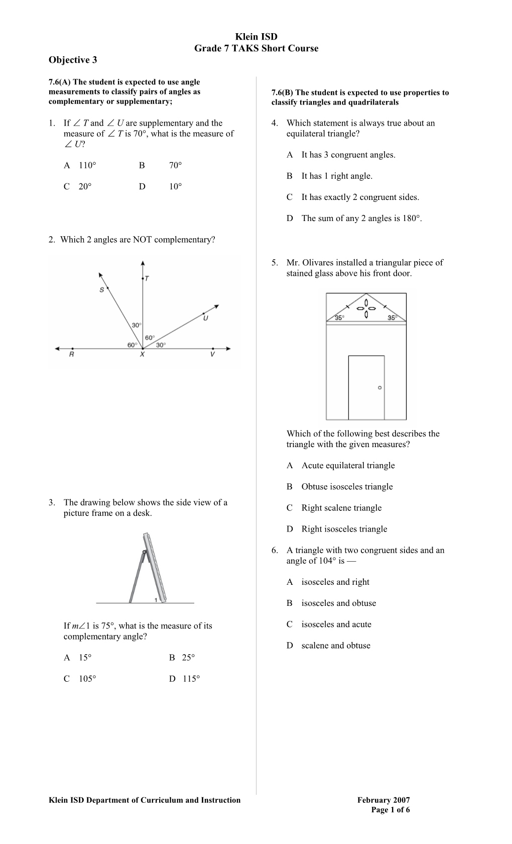 Grade 7 TAKS Short Course