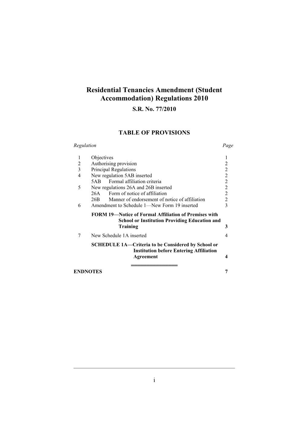 Residential Tenancies Amendment (Student Accommodation) Regulations 2010