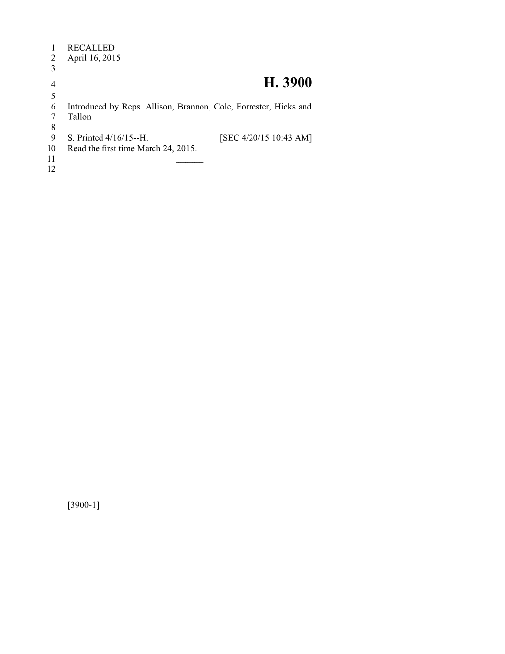 2015-2016 Bill 3900 Text of Previous Version (Apr. 20, 2015) - South Carolina Legislature Online