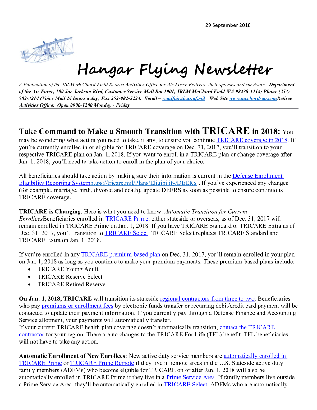 Hangar Flying Newsletter