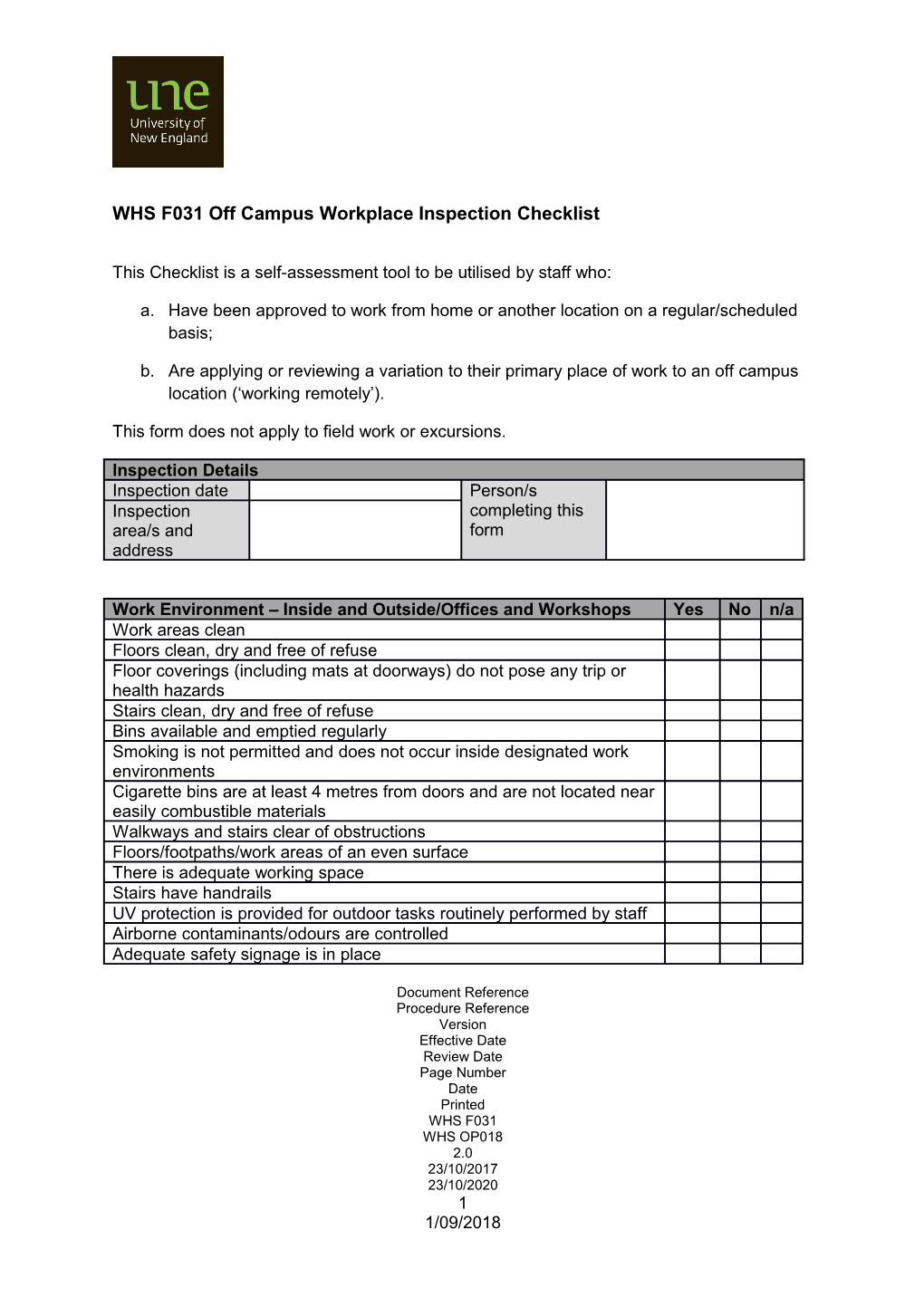 This Checklist Is a Self-Assessment Tool to Be Utilised by Staff Who