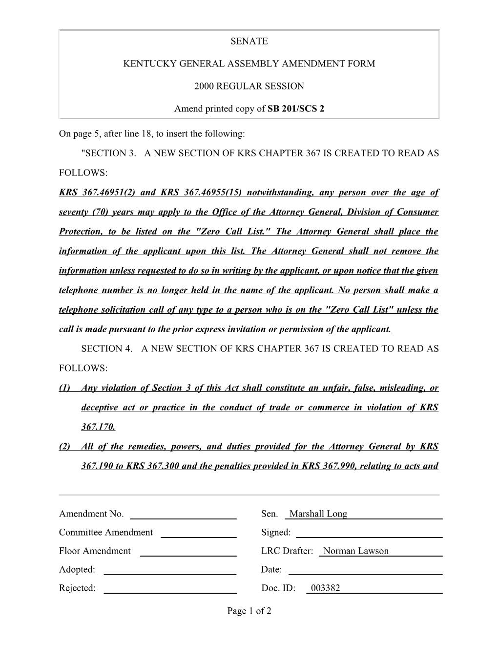 Kentucky General Assembly Amendment Form s12
