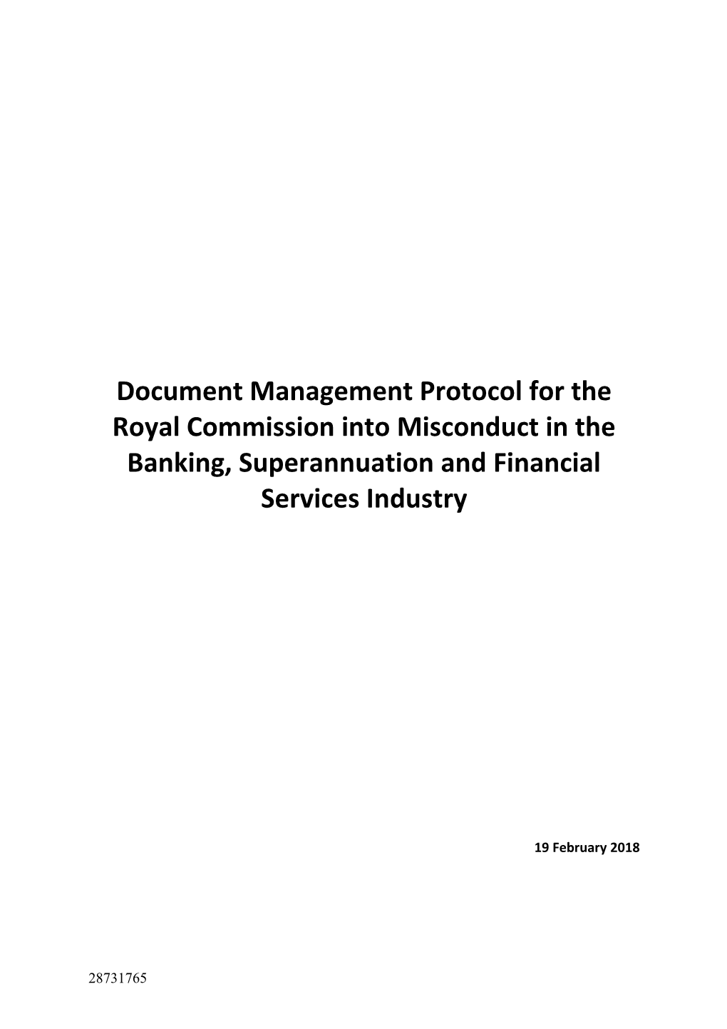 Document Management Protocol for the Royal Commission Into Misconduct in the Banking