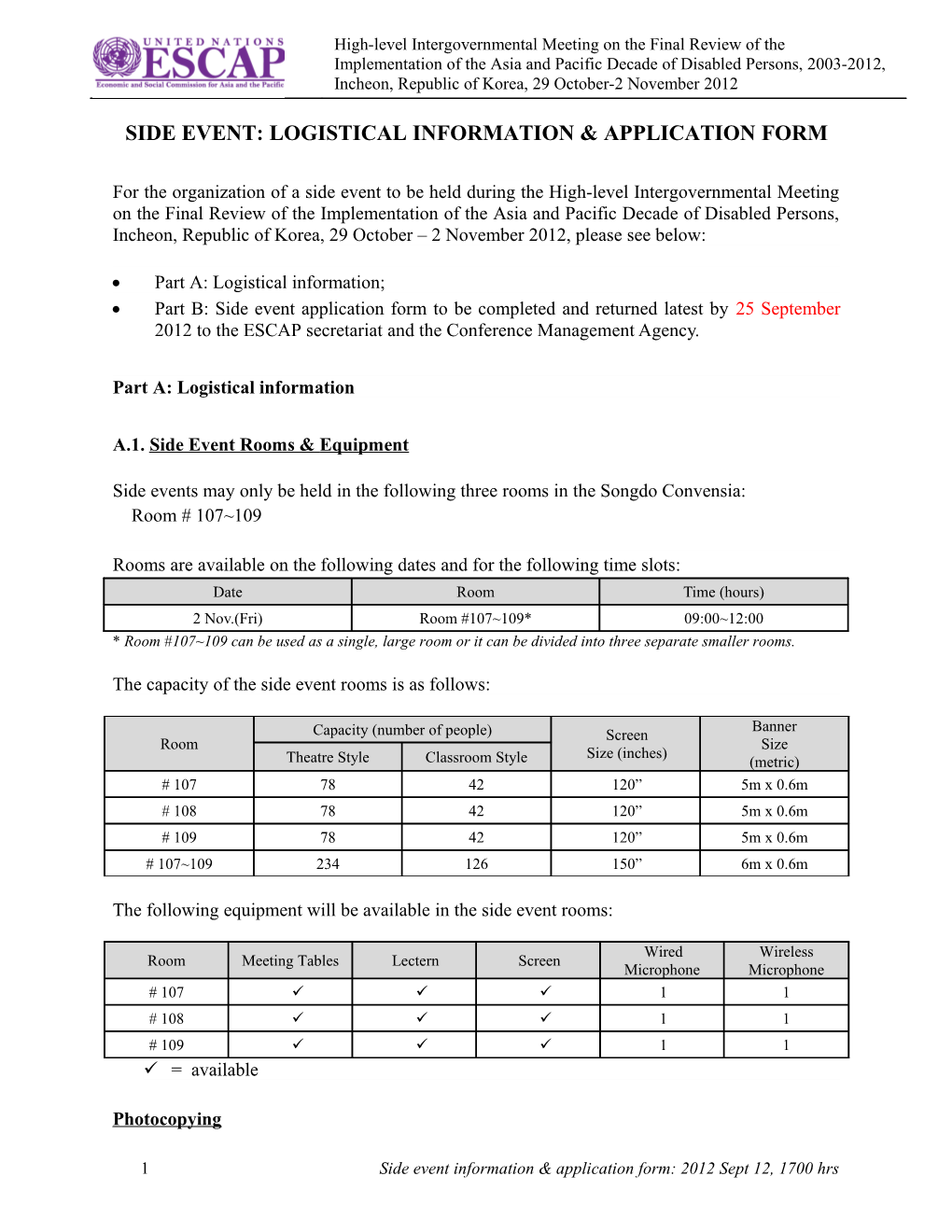 Logistical Guidelines for Side Events