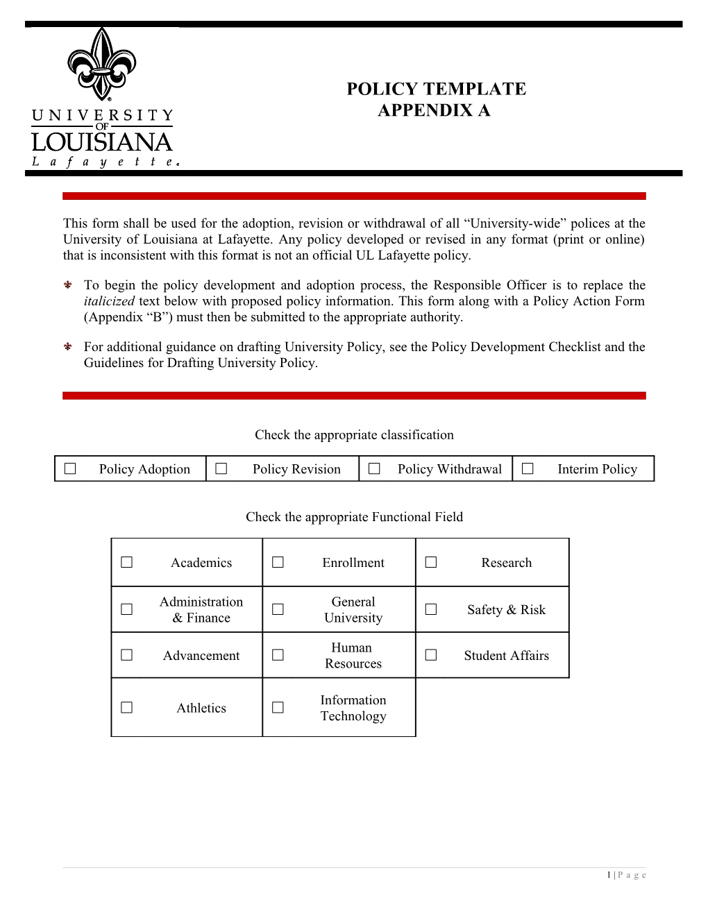 This Form Shall Be Used for the Adoption, Revision Or Withdrawal of All University-Wide