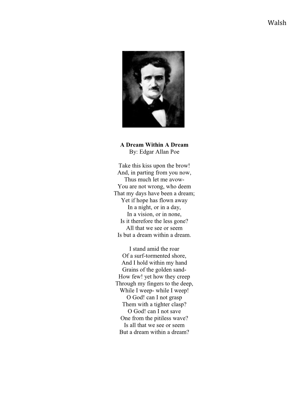 Poem Analysis a Dream Within a Dream Edgar Allan Poe