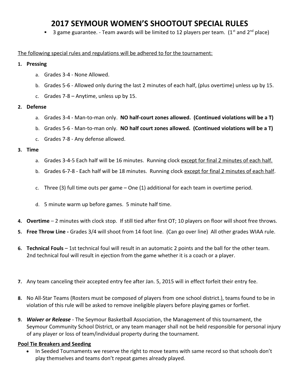 2017 Seymour Women Sshootoutspecial Rules