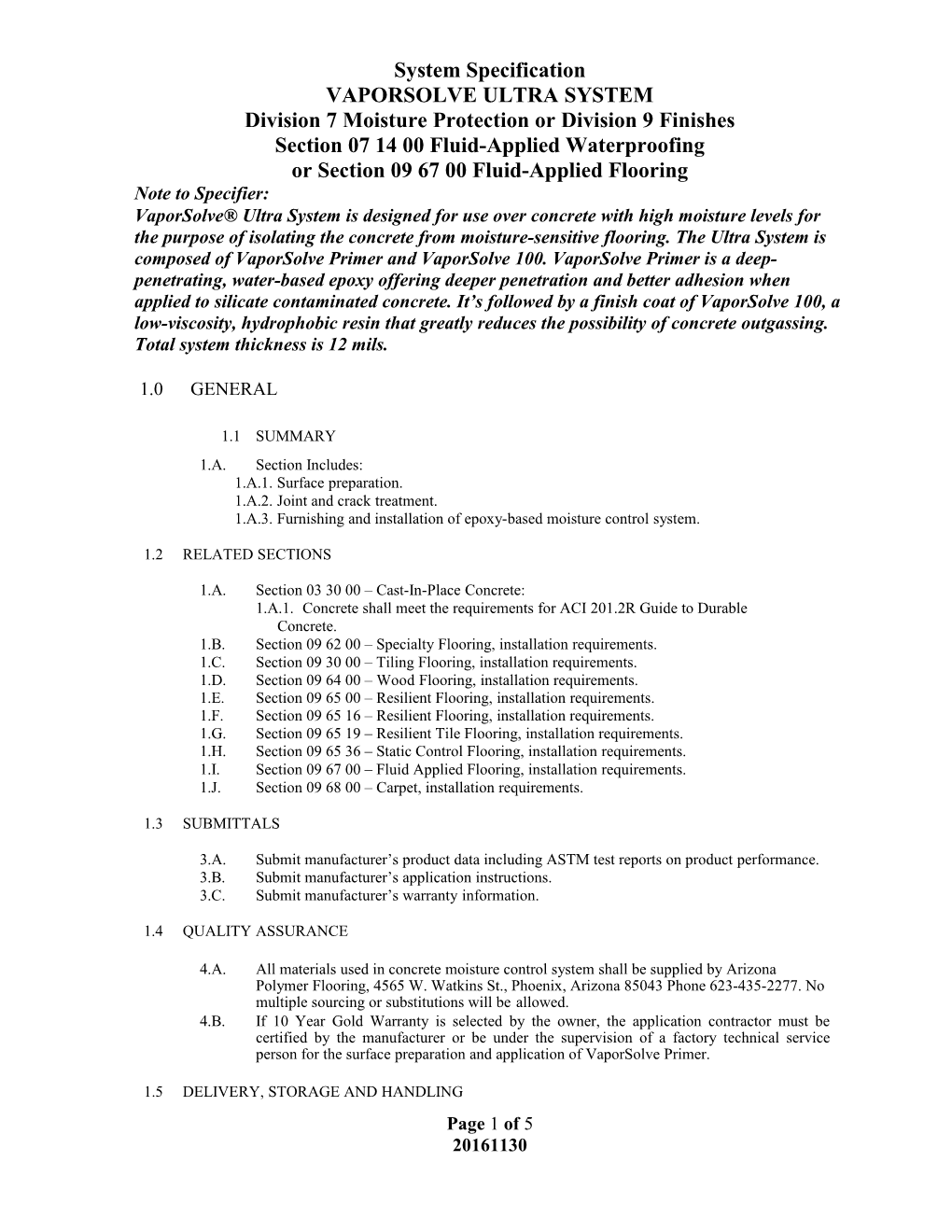 S-1801 Quarter Inch Stamp Overlayment Specification Section 099726