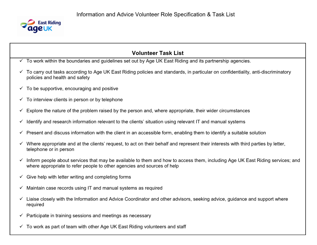 Information and Advicevolunteer Role Specification & Task List