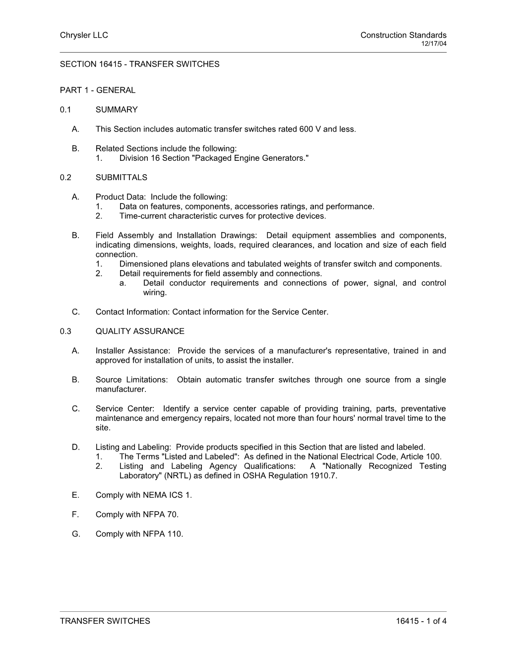 Section 16415 - Transfer Switches