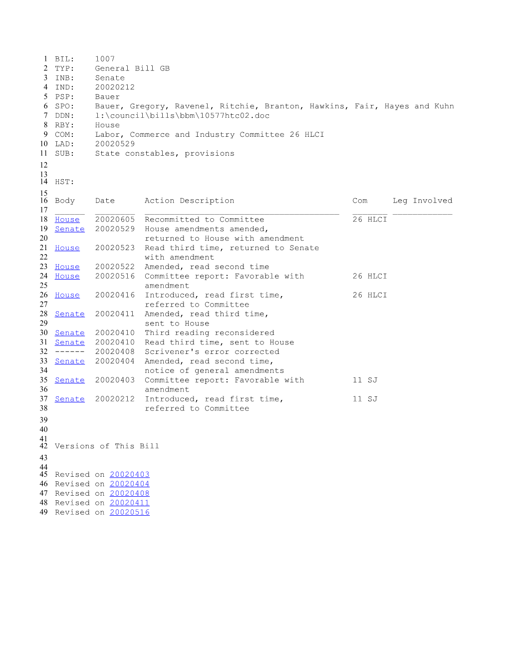 2001-2002 Bill 1007: State Constables, Provisions - South Carolina Legislature Online