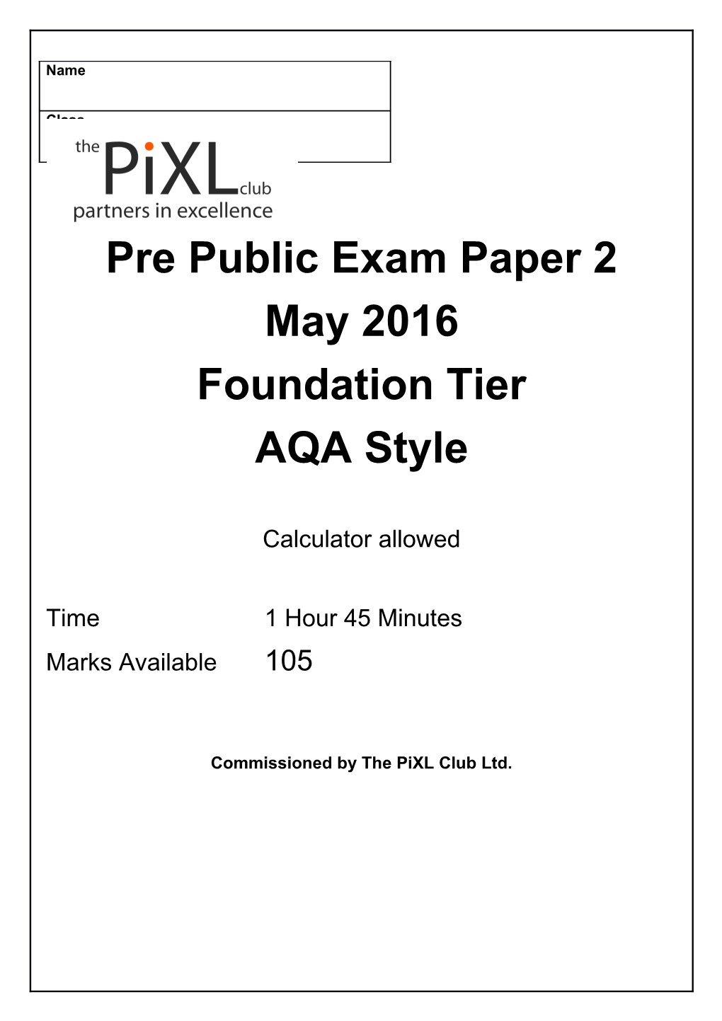 Pre Public Exam Paper 2