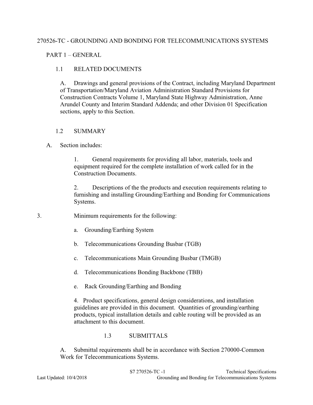 270526-TC - Grounding and Bonding for Telecommunications Systems