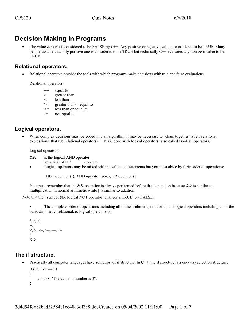 Decision Making in Programs