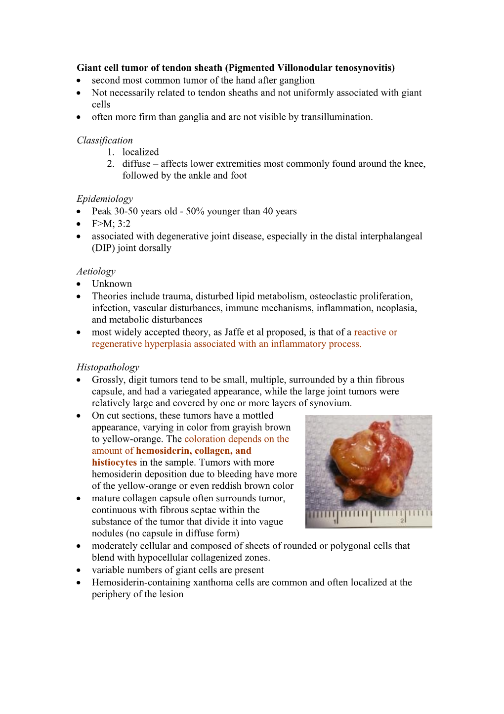 Giant Cell Tumor of Tendon Sheath (Pigmented Villonodular Tenosynovitis)