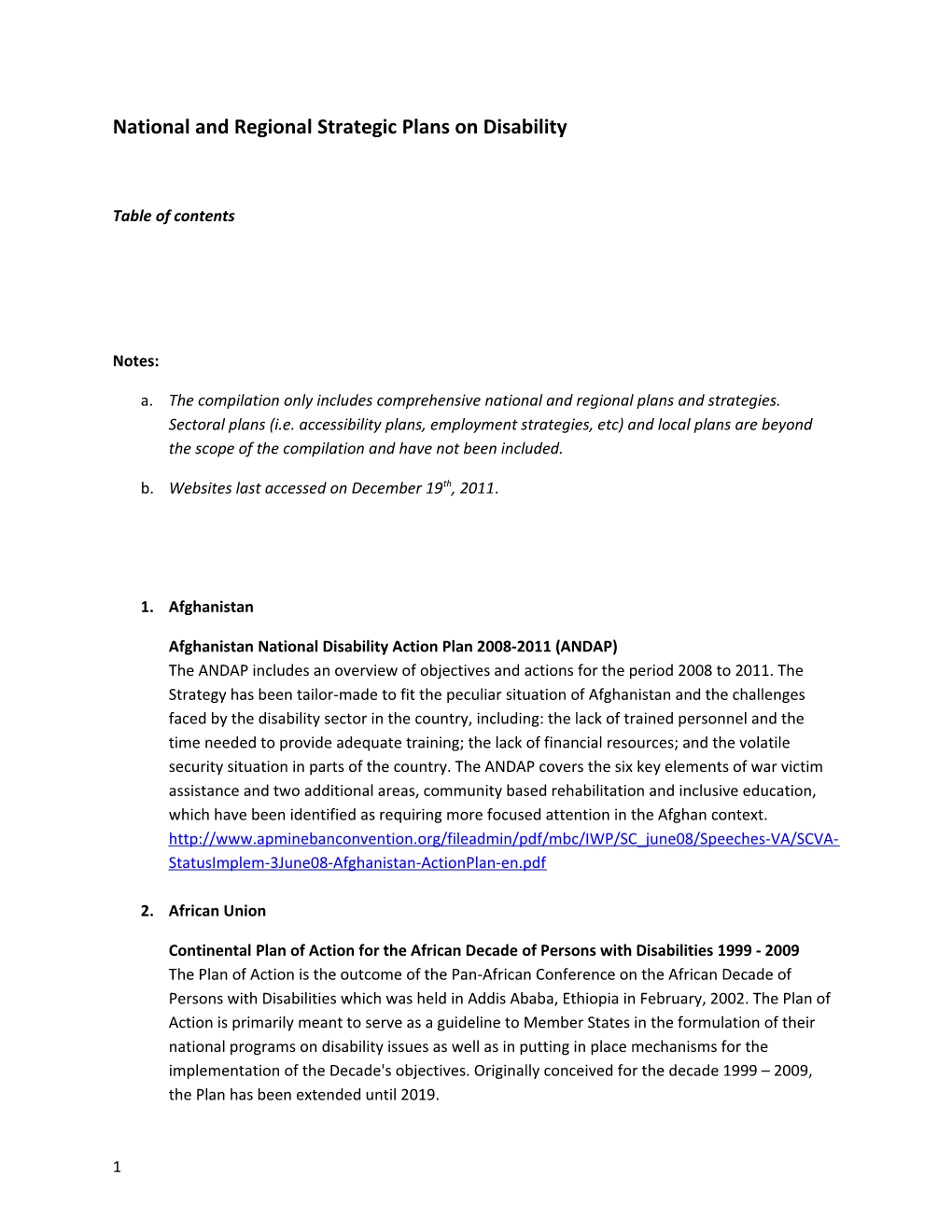 National and Regional Strategic Plans on Disability