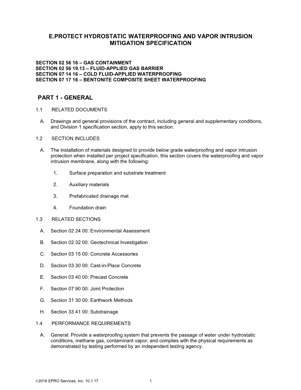 E.Protect Hydrostatic Waterproofing and Vapor Intrusion Mitigation Specification