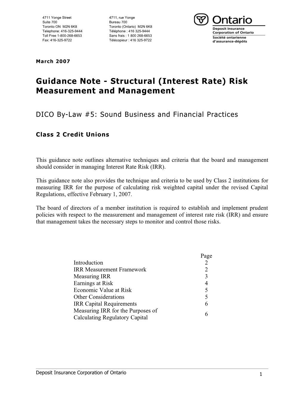 Guidance Note - Structural (Interest Rate) Risk Measurementand Management