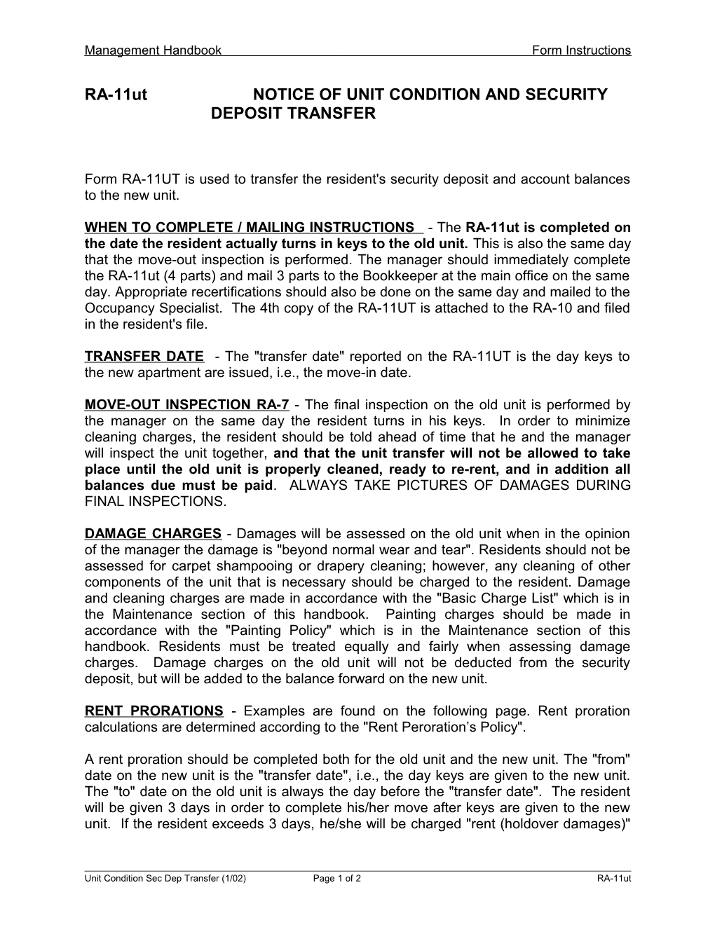 RA-11T - Notice of Unit Condition and Security Deposit Transfer