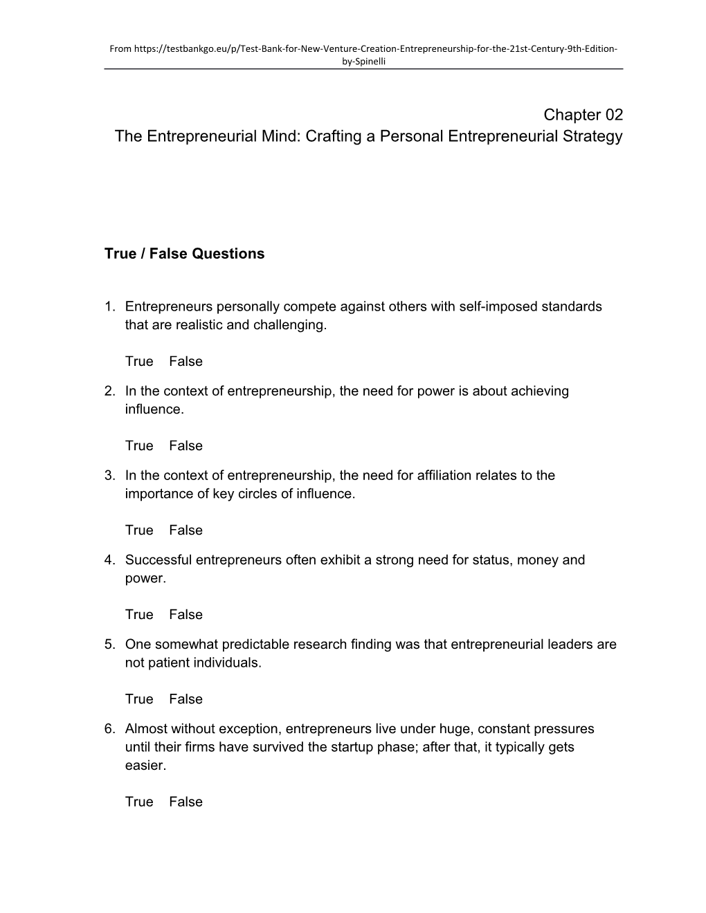 Chapter 02 the Entrepreneurial Mind: Crafting a Personal Entrepreneurial Strategy