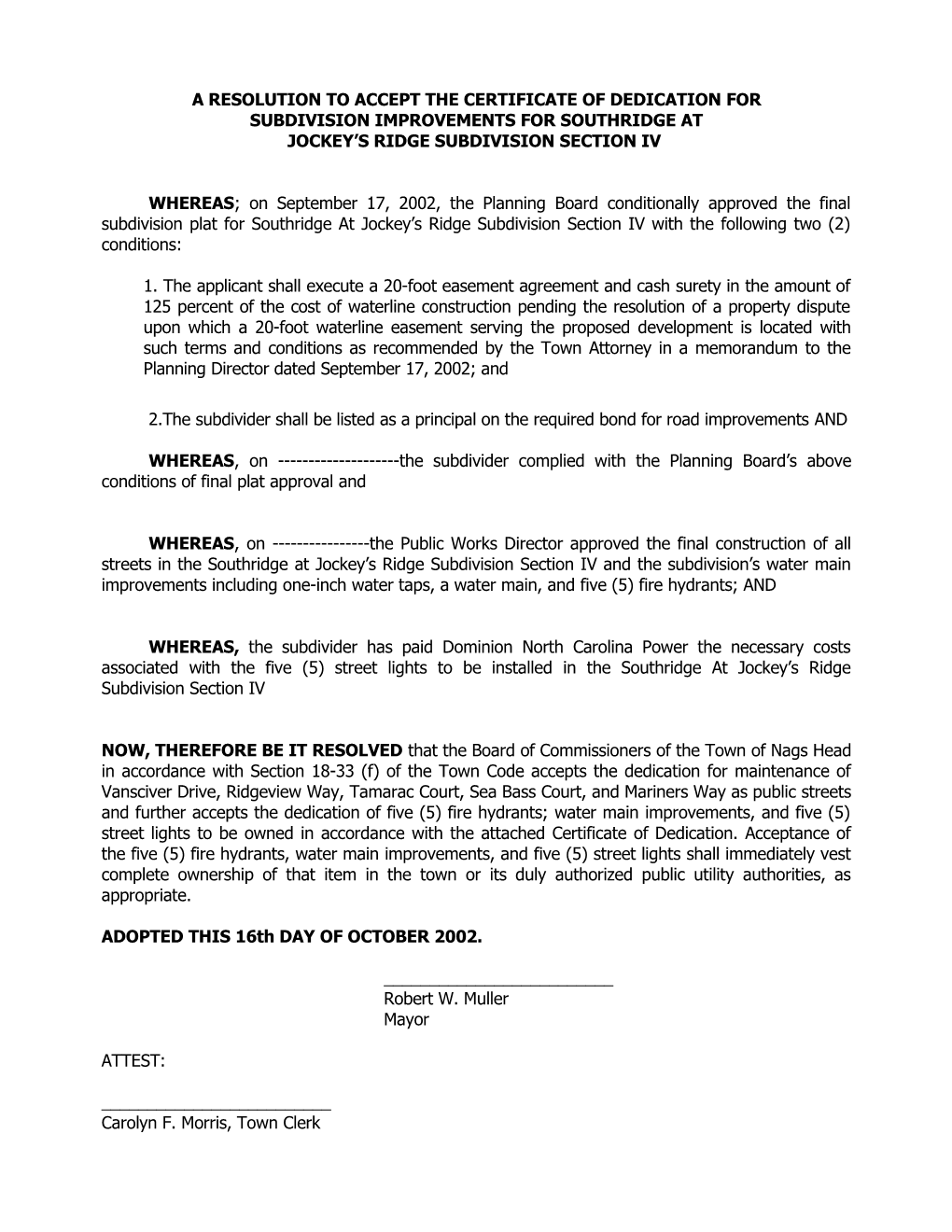 Resolution Regarding the Issuance of Beach Driving Permits