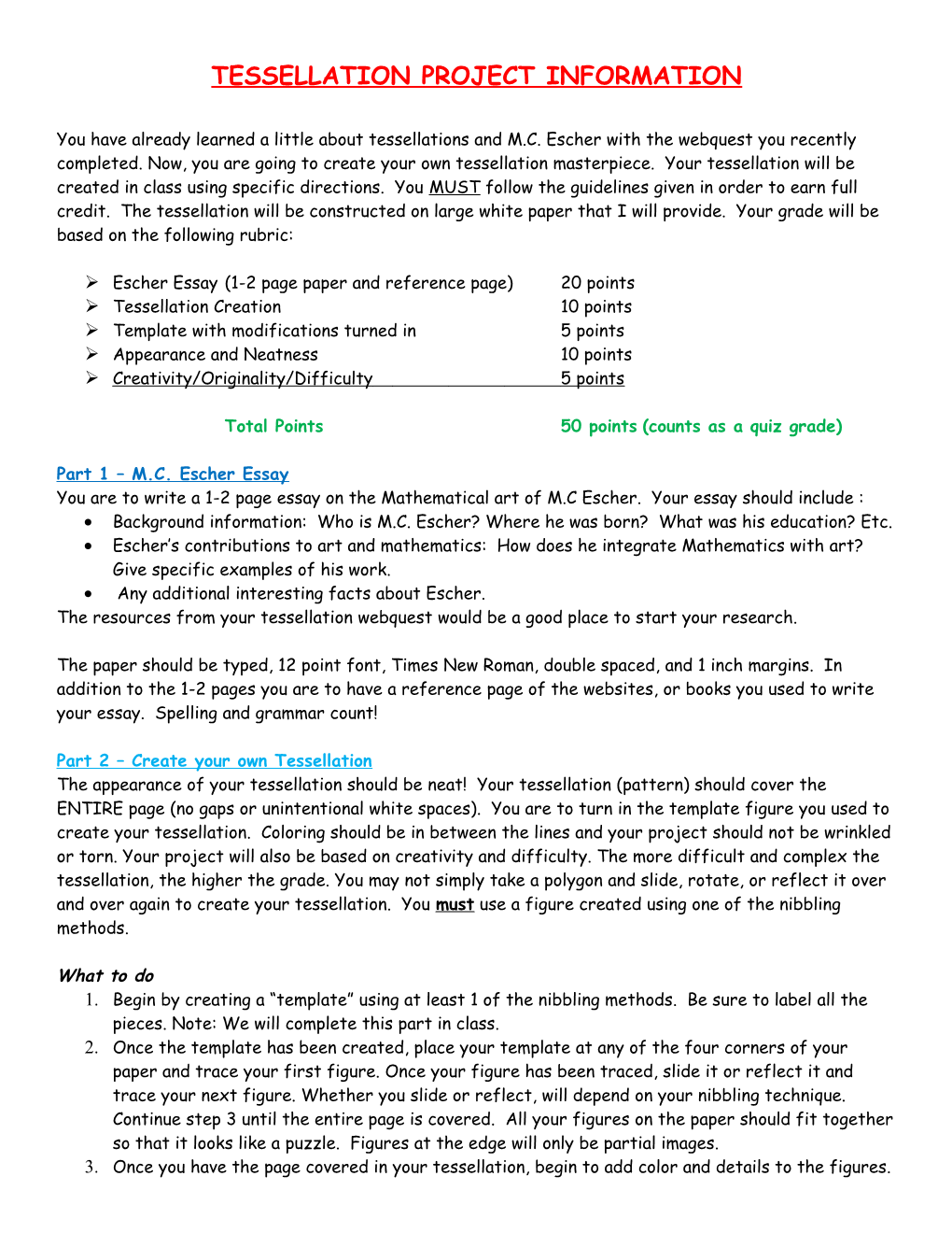 Tessellation Project Directions