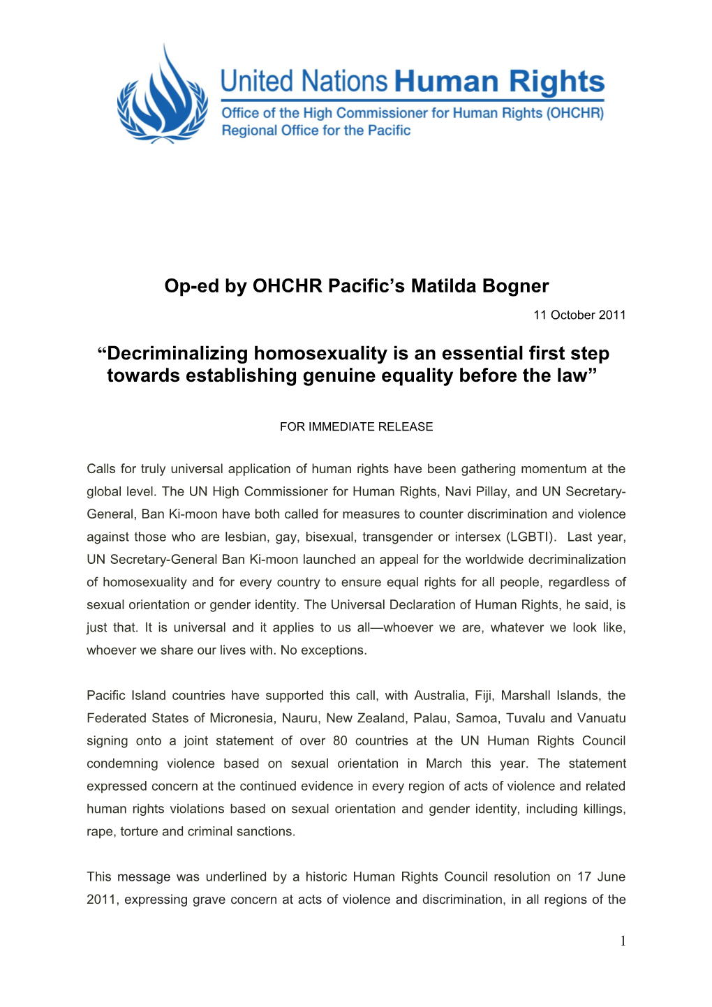 Op-Ed by OHCHR Pacific S Matilda Bogner