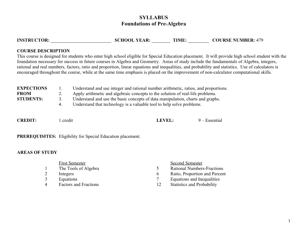 Foundations of Pre-Algebra