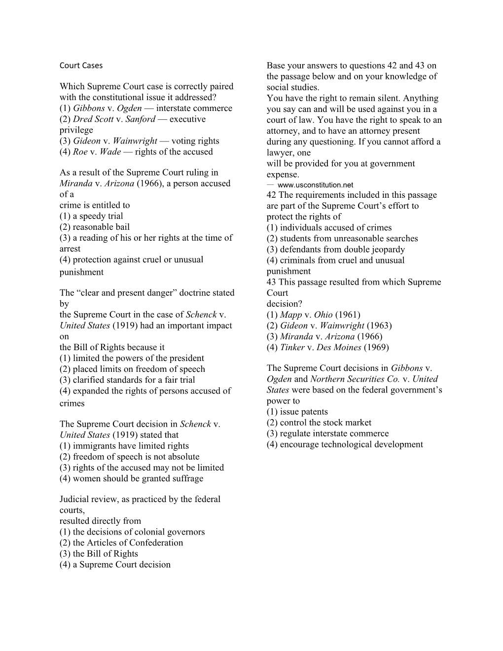 Which Supreme Court Case Is Correctly Paired