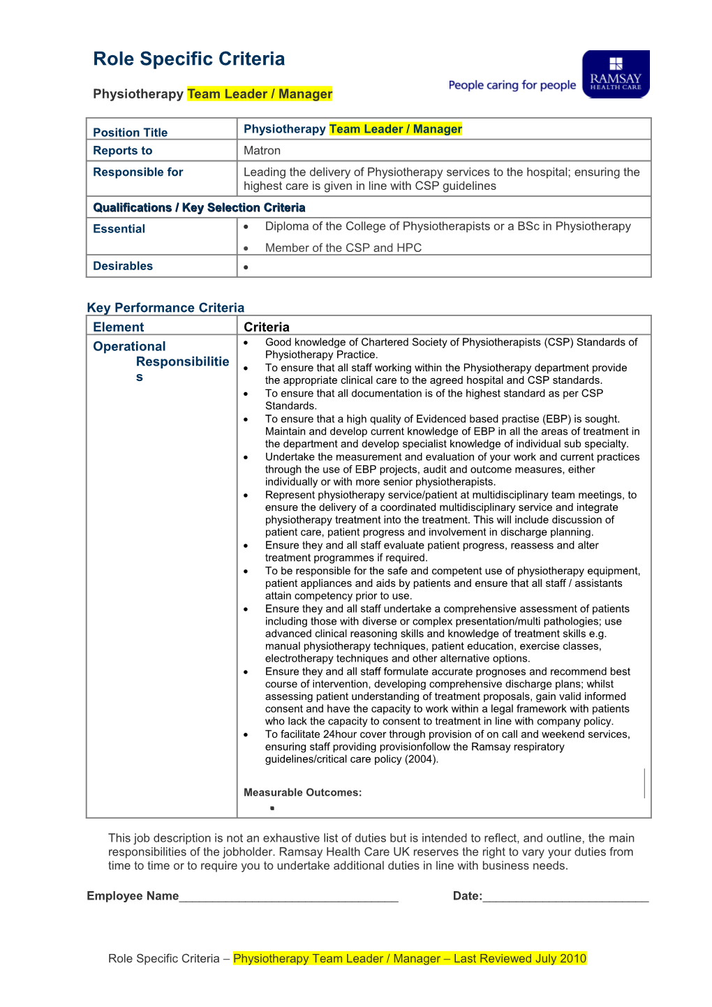 RSC for Physiotherapy