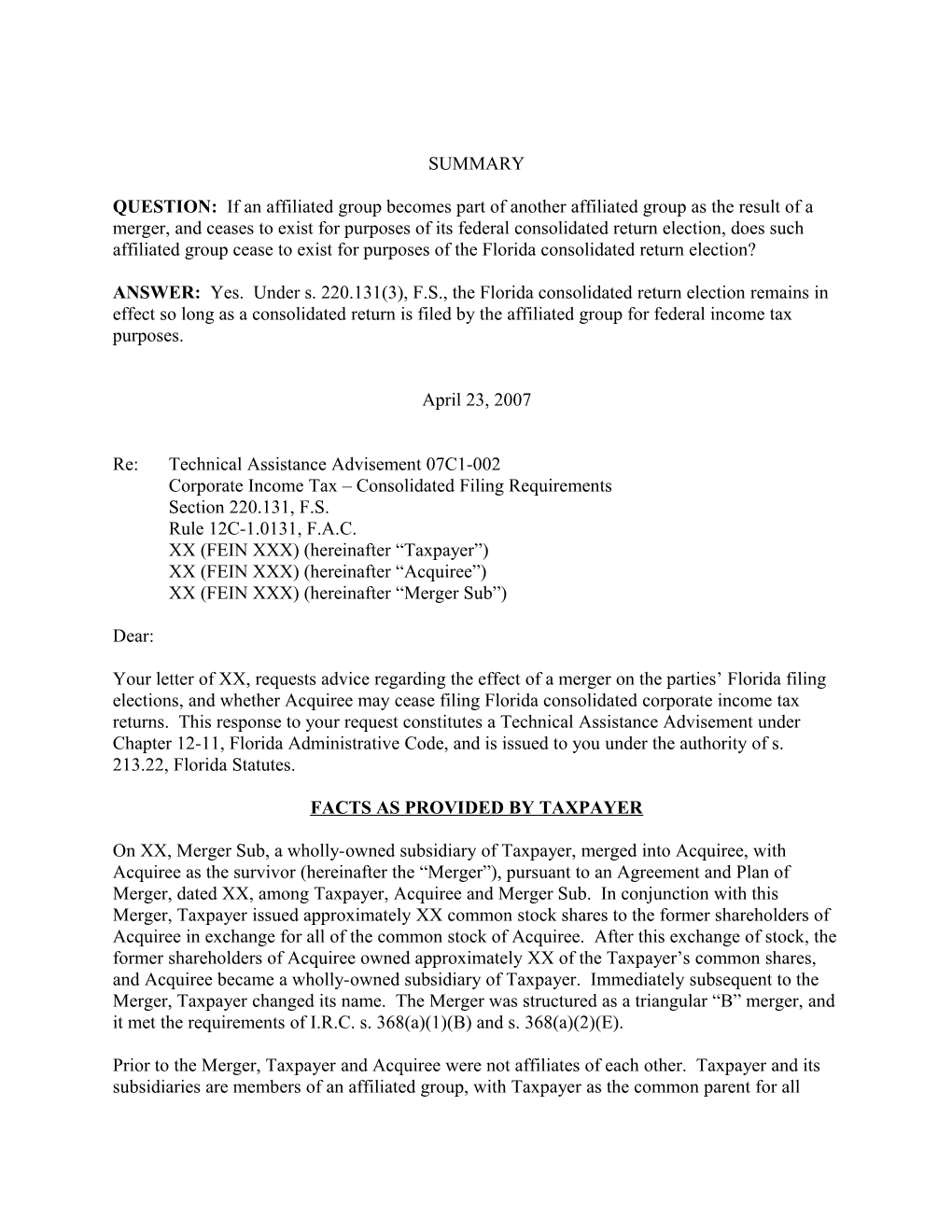 Consolidated Filing Requirements