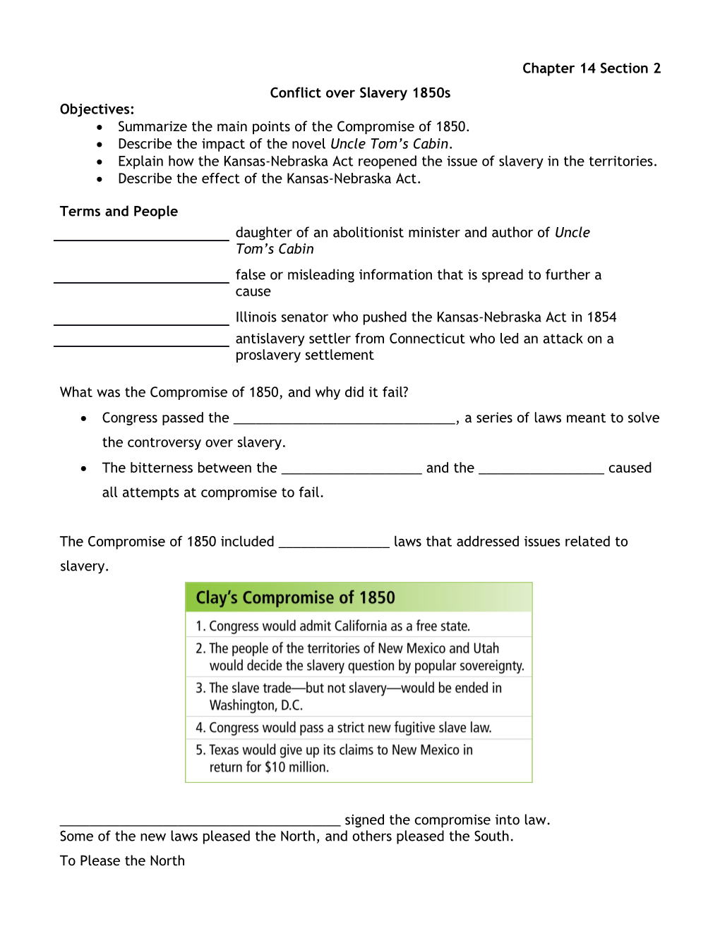 Summarize the Main Points of the Compromise of 1850