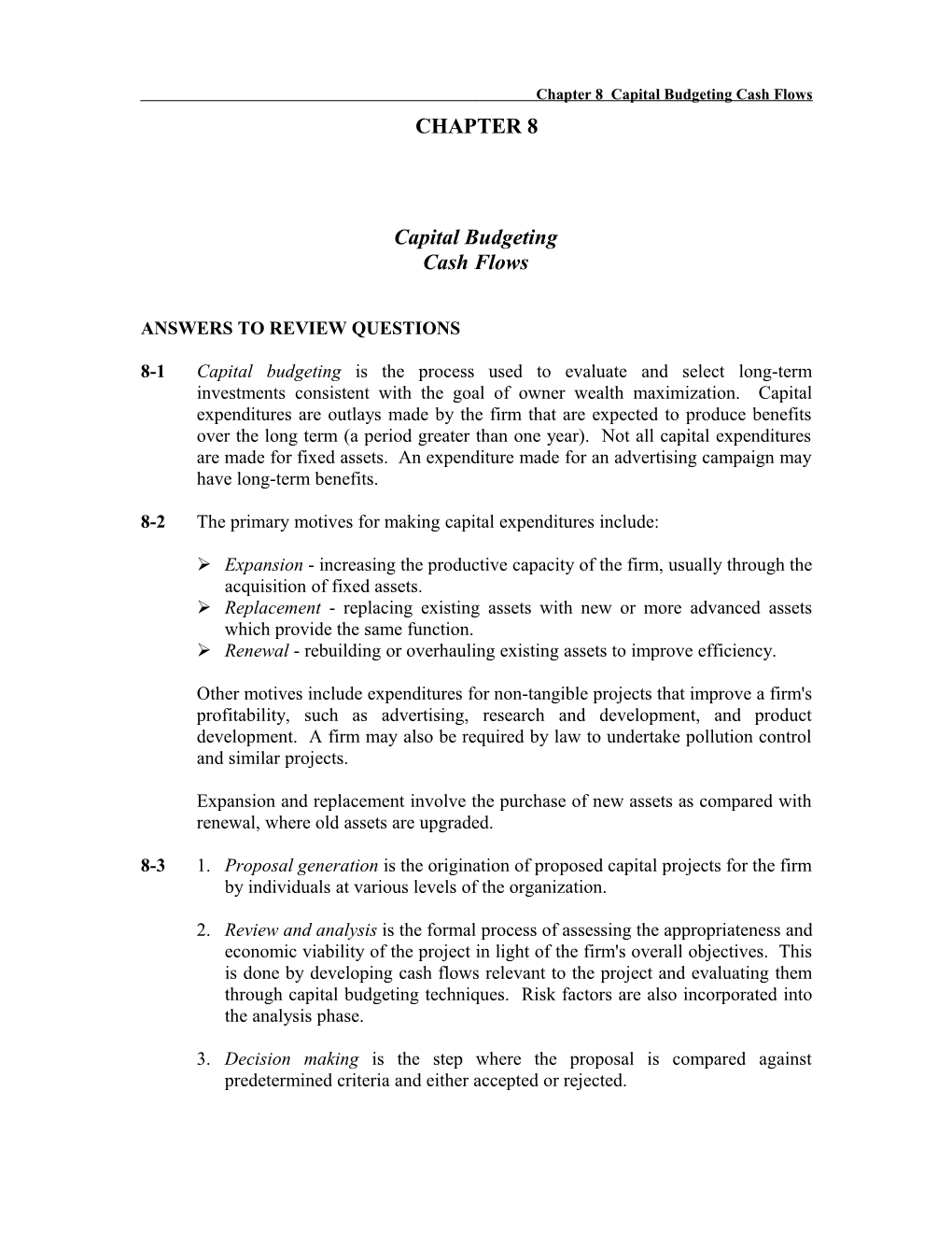 Chapter 8 Capital Budgeting Cash Flows