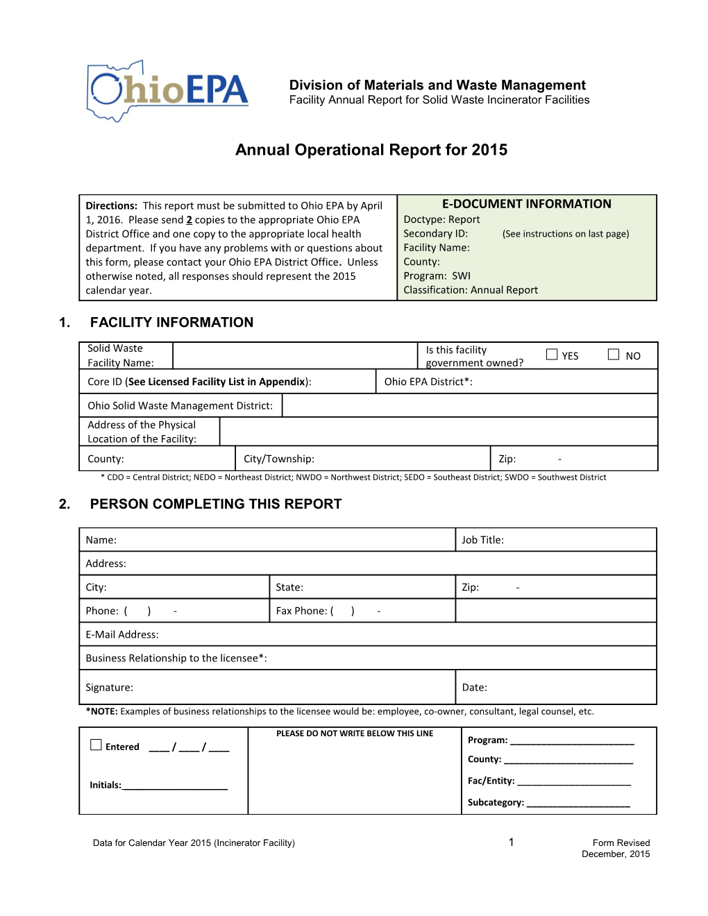 Annual Operational Report for 2015