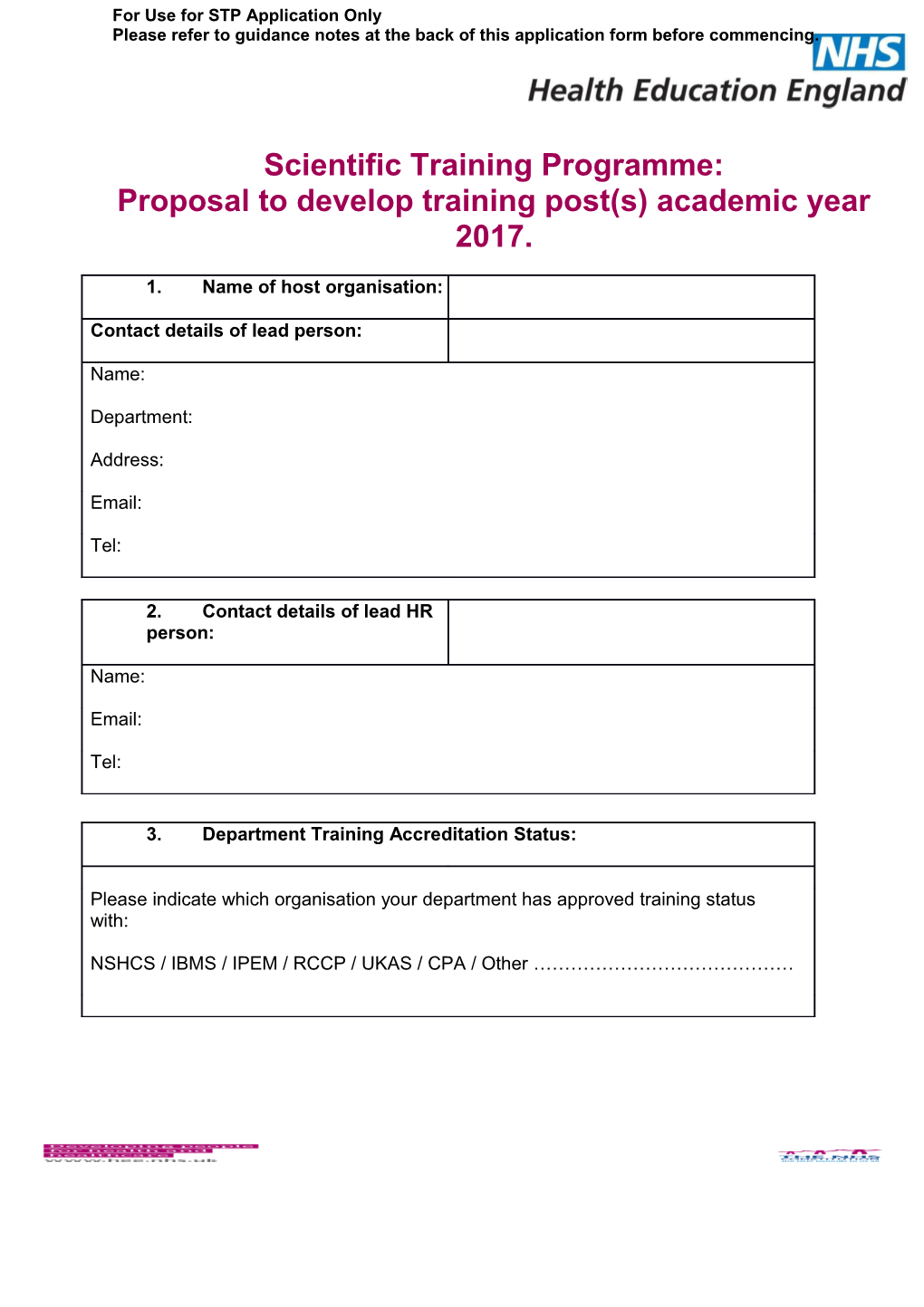 Proposal to Develop Training Post(S) Academic Year 2017