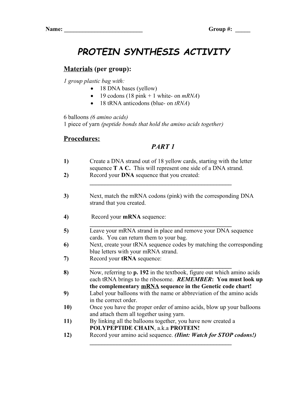 Protein Synthesis Activity