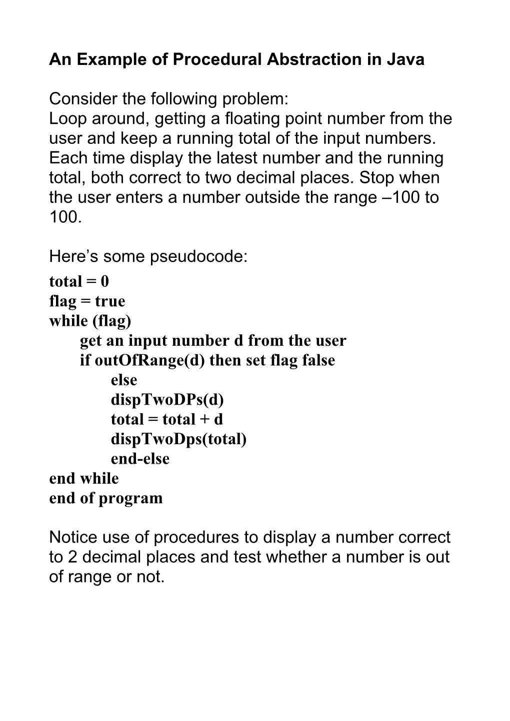 An Example of Procedural Abstraction in Java