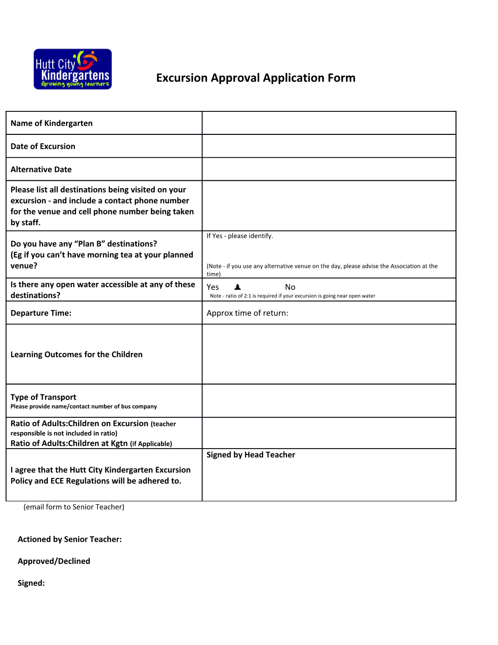Excursion Approval Application Form