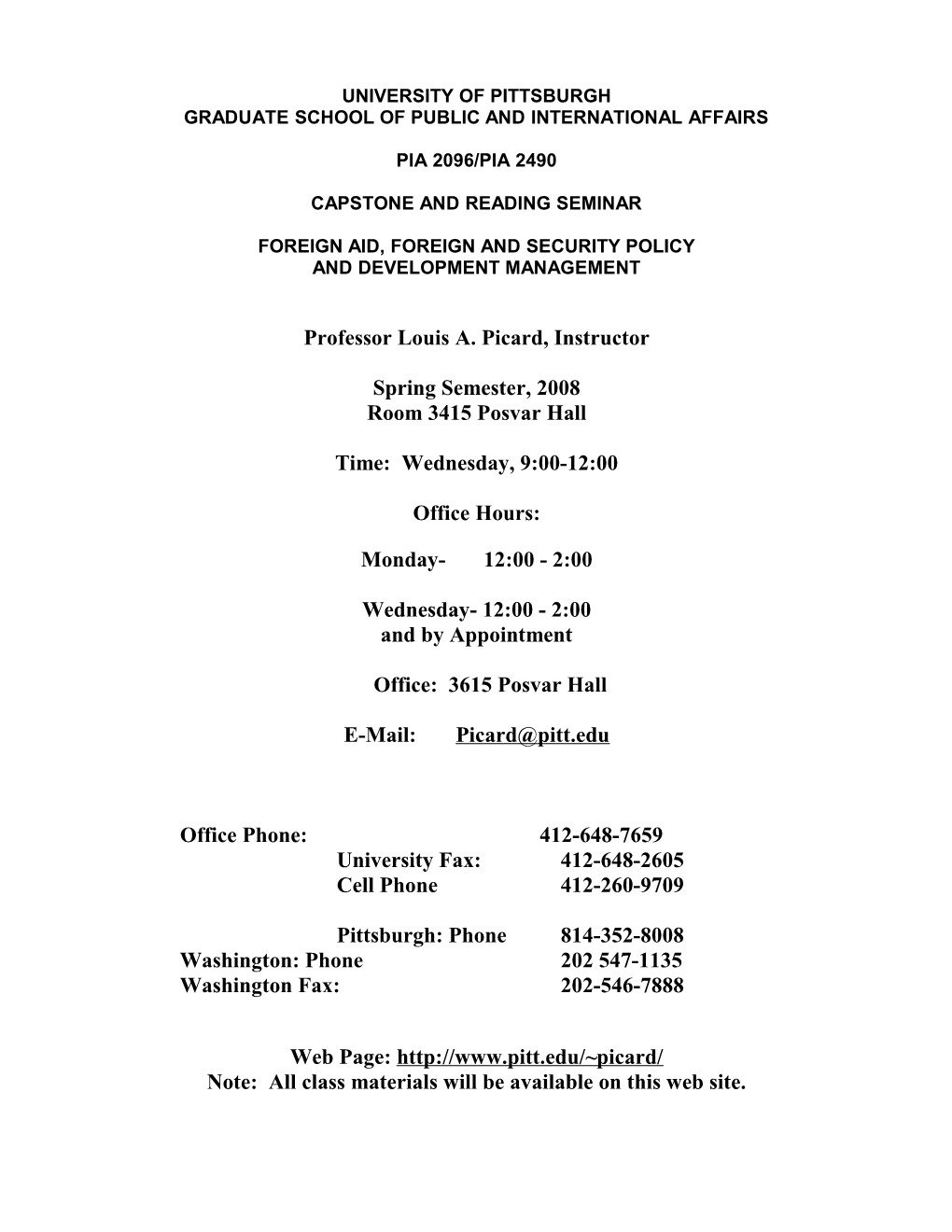 PIA 2096: Capstone on Foreign Aid and Development Management