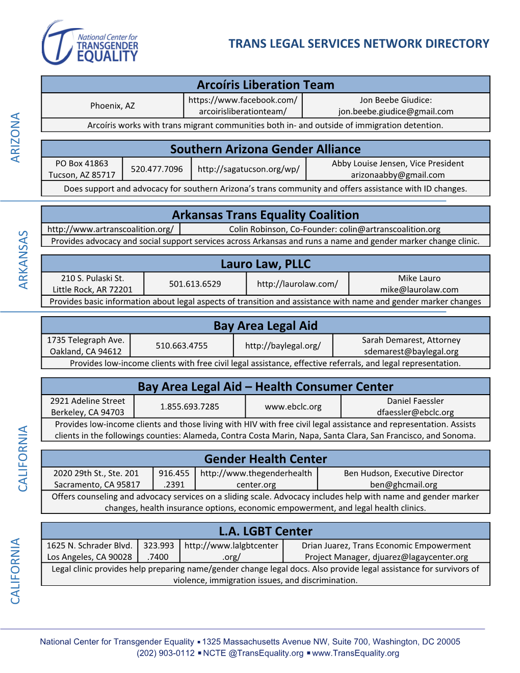Trans Legal Services Network Directory