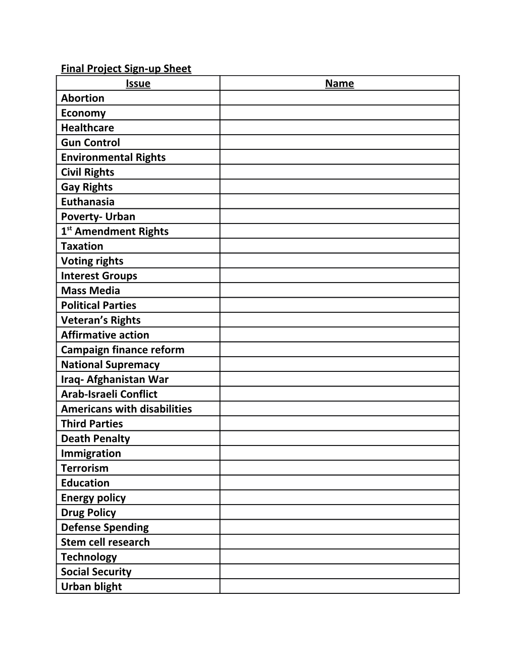 Final Project Sign-Up Sheet