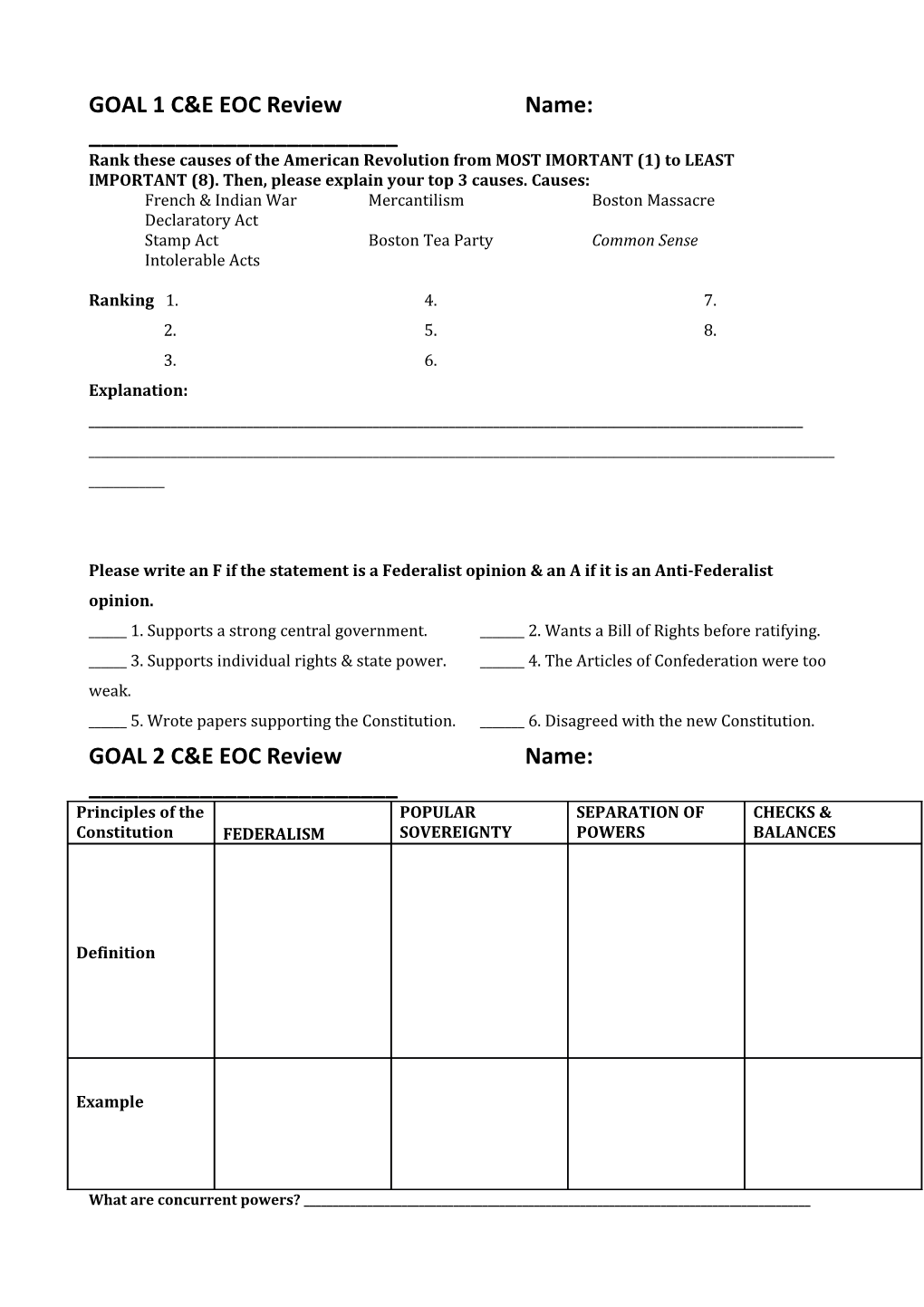 Civics and Economics Exam Review