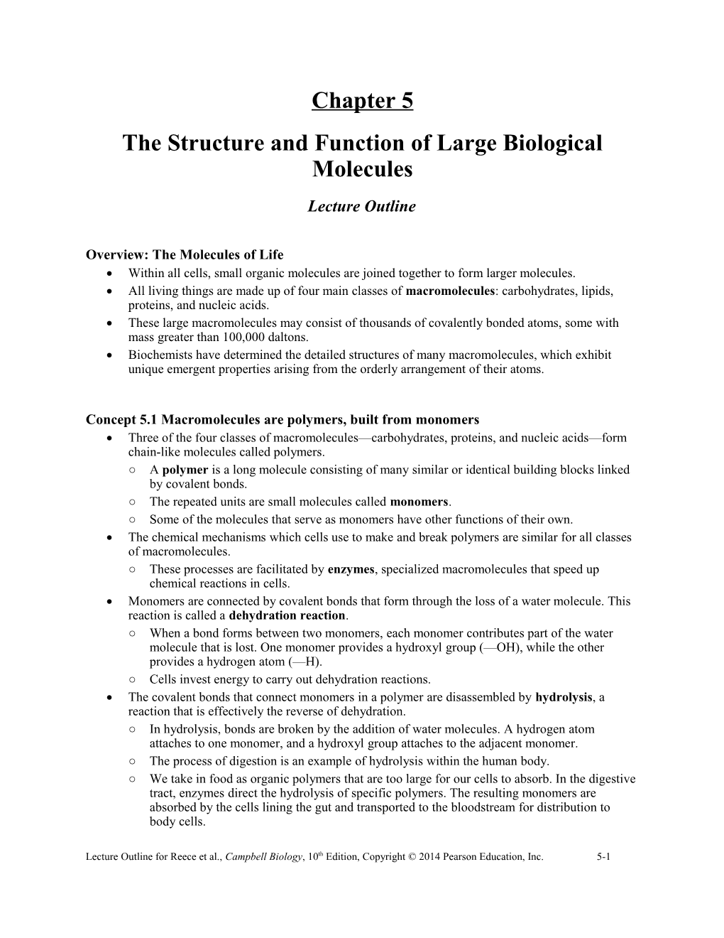 Chapter 5 the Structure and Function of Macromolecules