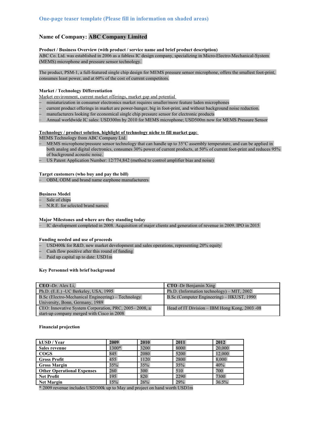 0911 Investment Matching -One-Page-For-VC R6 12-10-10 4