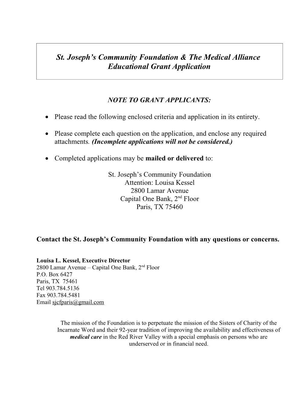 St. Joseph S Community Foundation & the Medical Alliance