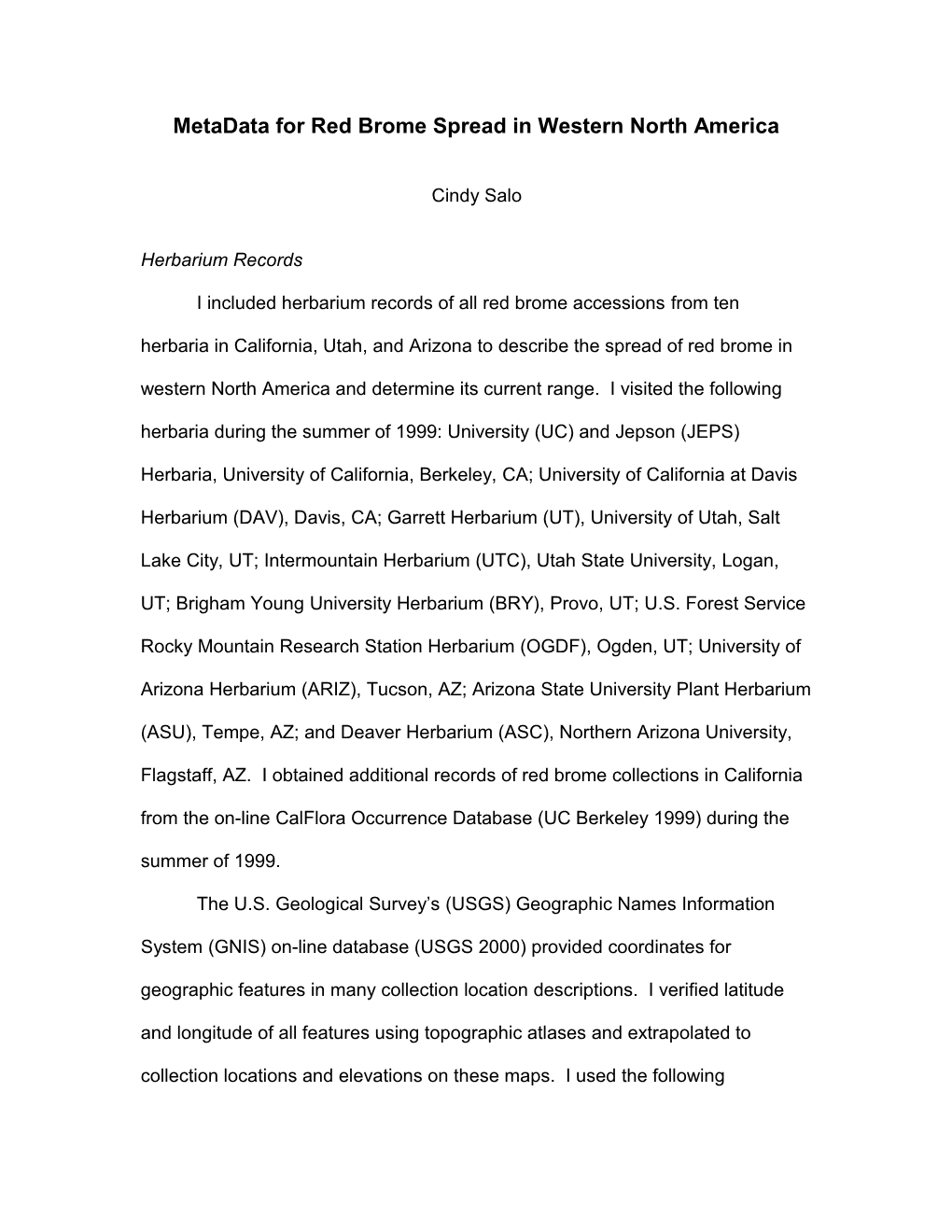 Metadata for Red Brome Spread in Western North America